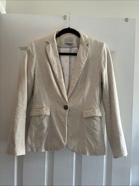 Dalia Beige Linen Single-Button Blazer